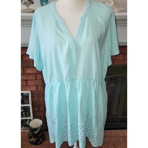 TORRID Babydoll Washable Challis Embroidered Tiered Top Size 2 Light Teal NWT